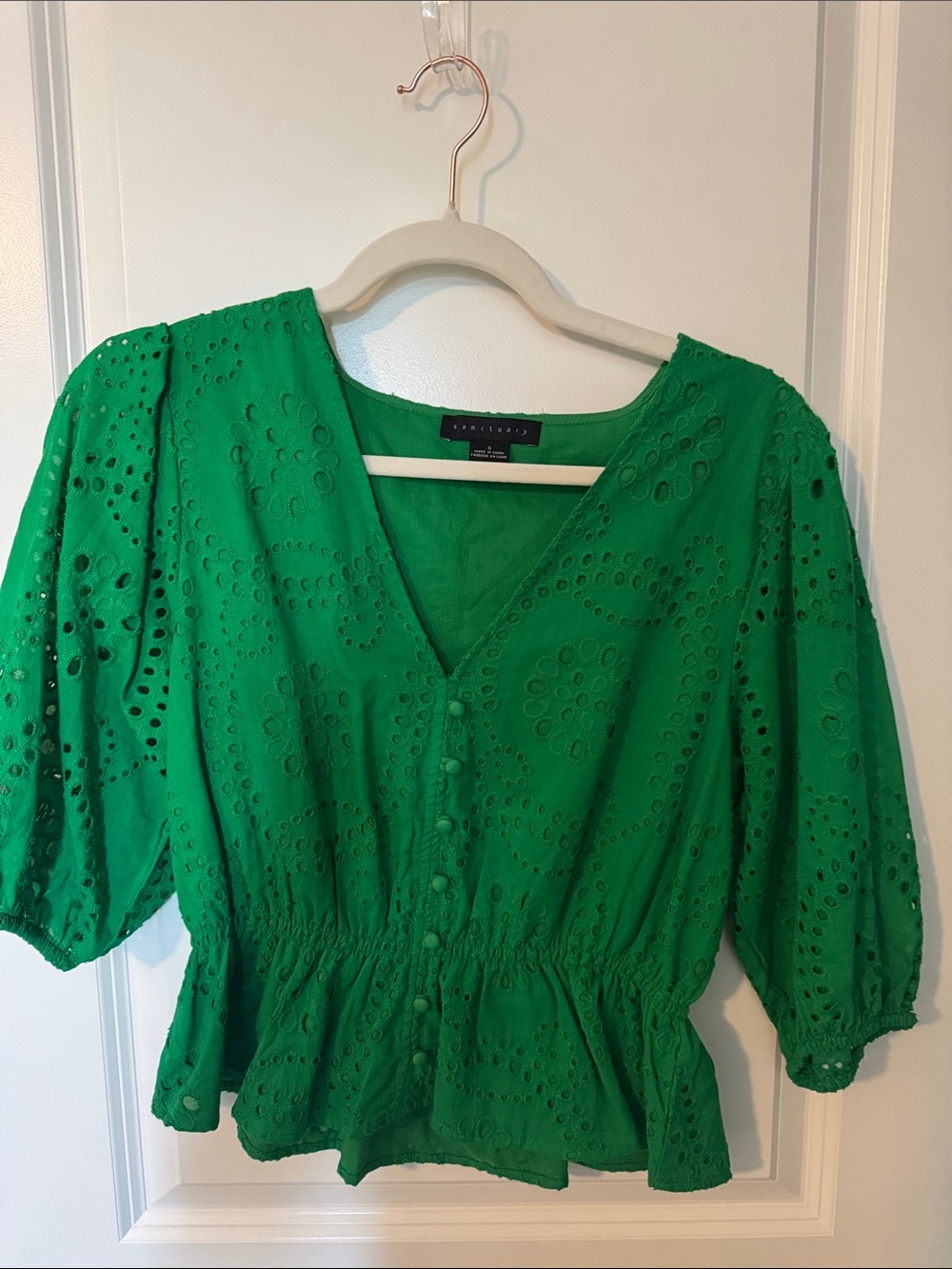 Sanctuary Green Eyelet Peplum Blouse